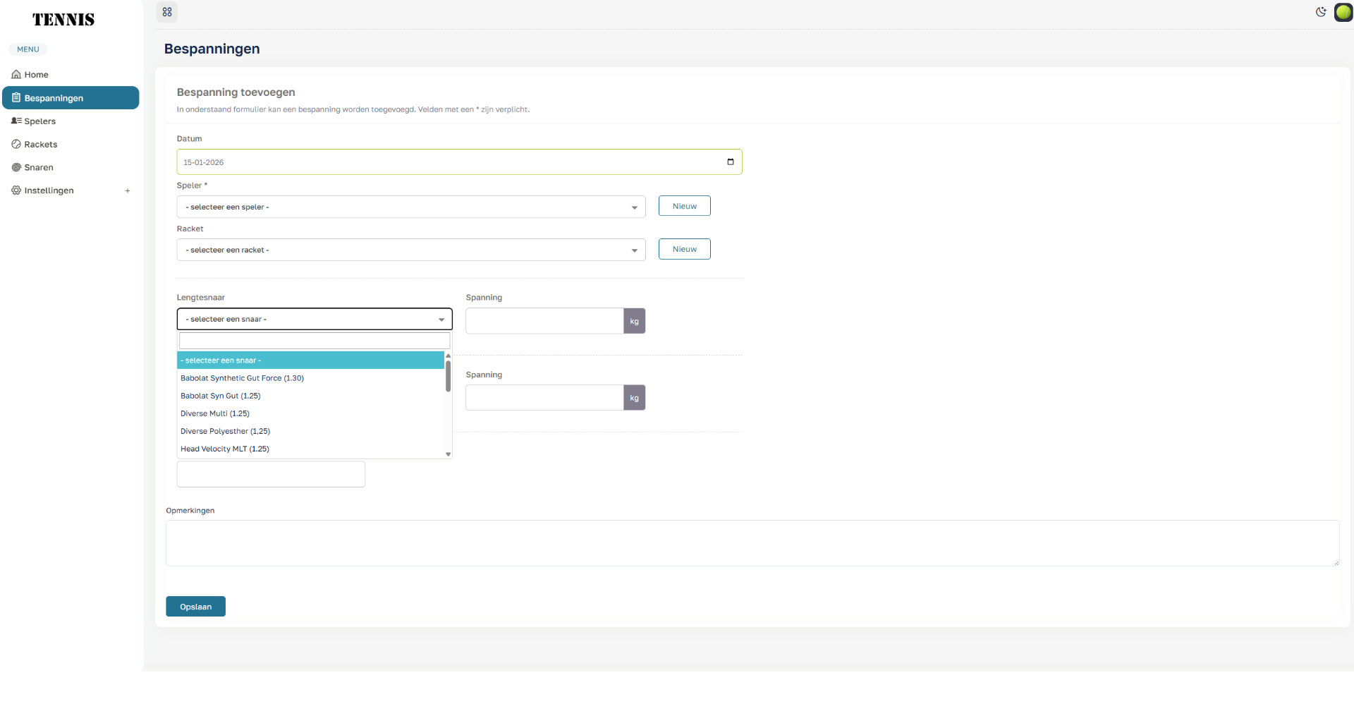 Bijhouden bespanningen van tennisrackets - 2 Bijhouden bespanningen van tennisrackets - 2
